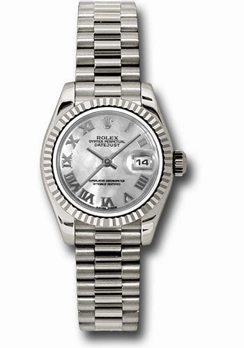   x White Gold Lady-Datejust 26 Watch - Fluted Bezel - Mother-Of-Pearl Roman Dial - President Bracelet - 179179 mrp Datejust watch for sale   x Datejust watch