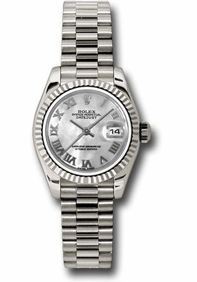   x White Gold Lady-Datejust 26 Watch - Fluted Bezel - Mother-Of-Pearl Roman Dial - President Bracelet - 179179 mrp Datejust watch for sale   x Datejust watch