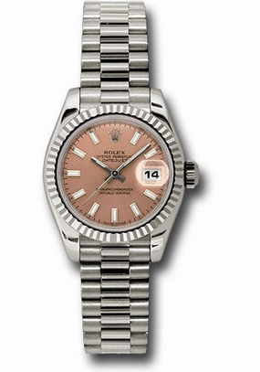   x White Gold Lady-Datejust 26 Watch - Fluted Bezel - Pink Index Dial - President Bracelet - 179179 psp Datejust watch for sale   x Datejust watch