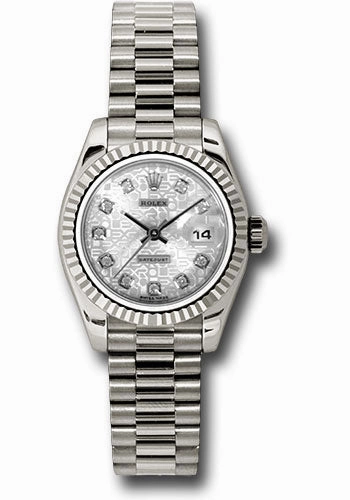   x White Gold Lady-Datejust 26 Watch - Fluted Bezel - Silver Jubilee Diamond Dial - President Bracelet - 179179 sjdp Datejust watch for sale   x Datejust watch