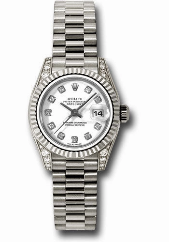   x White Gold Lady-Datejust 26 Watch - Fluted Bezel - White Diamond Dial - President Bracelet - 179239 wdp Datejust watch for sale   x Datejust watch