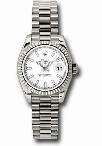   x White Gold Lady-Datejust 26 Watch - Fluted Bezel - White Index Dial - President Bracelet - 179179 wsp Datejust watch for sale   x Datejust watch