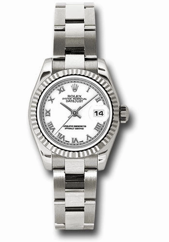   x White Gold Lady-Datejust 26 Watch - Fluted Bezel - White Roman Dial - Oyster Bracelet - 179179 wro Datejust watch for sale   x Datejust watch
