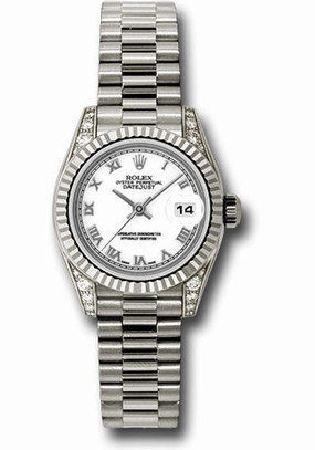   x White Gold Lady-Datejust 26 Watch - Fluted Bezel - White Roman Dial - President Bracelet - 179239 wrp Datejust watch for sale   x Datejust watch