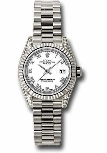   x White Gold Lady-Datejust 26 Watch - Fluted Bezel - White Roman Dial - President Bracelet - 179239 wrp Datejust watch for sale   x Datejust watch