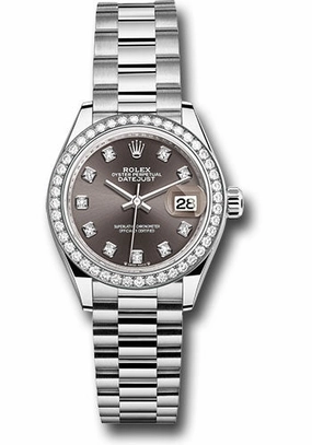   x White Gold Lady-Datejust Watch - 44 Diamond Bezel - Dark Grey Diamond Dial - President Bracelet - 279139rbr dkgdp Datejust watch for sale   x Datejust watch