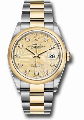  x Yellow   sor Datejust 36 Watch - Domed Bezel - Golden Palm Motif Diamond Dial - Oyster Bracelet - 126203 gpmdo Datejust watch for sale   x Datejust watch