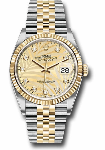  x Yellow   sor Datejust 36 Watch - Fluted Bezel - Golden Palm Motif Diamond Dial - Jubilee Bracelet - 126233 gpmdj Datejust watch for sale   x Datejust watch