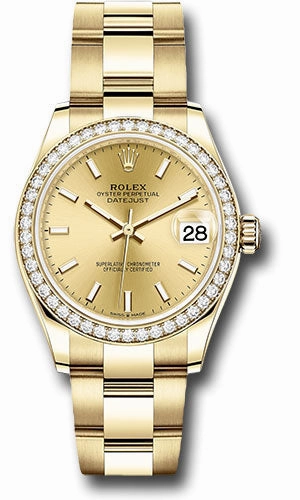   x Yellow Gold Datejust 31 Watch - Diamond Bezel - Champagne Index Dial - Oyster Bracelet 278288RBR chio Datejust watch for sale   x Datejust watch