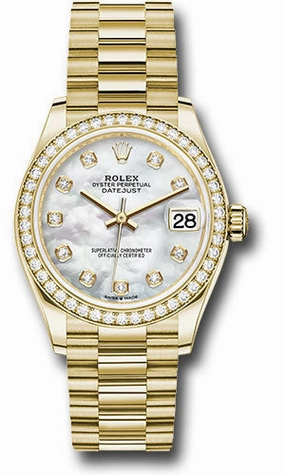   x Yellow Gold Datejust 31 Watch - Diamond Bezel - Mother-of-Pearl Diamond Dial - President Bracelet 278288RBR mdp Datejust watch for sale   x Datejust watch