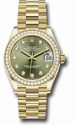   x Yellow Gold Datejust 31 Watch - Diamond Bezel - Olive Green Diamond Dial - President Bracelet 278288RBR ogdp Datejust watch for sale   x Datejust watch