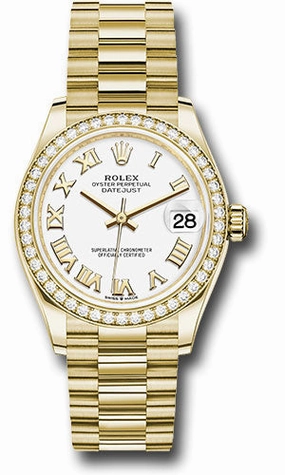   x Yellow Gold Datejust 31 Watch - Diamond Bezel - White Roman Dial - President Bracelet 278288RBR wrp Datejust watch for sale   x Datejust watch