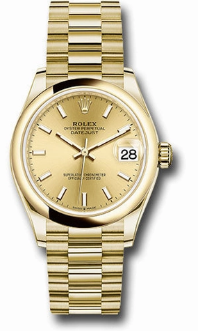   x Yellow Gold Datejust 31 Watch - Domed Bezel - Champagne Index Dial - President Bracelet 278248 chip Datejust watch for sale   x Datejust watch