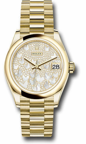   x Yellow Gold Datejust 31 Watch - Domed Bezel - Paved Mother-of-Pearl Butterfly Dial - President Bracelet 278248 pmopbp Datejust watch for sale   x Datejust watch
