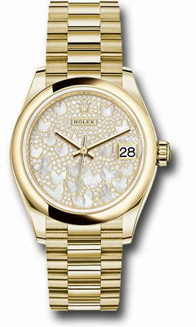   x Yellow Gold Datejust 31 Watch - Domed Bezel - Paved Mother-of-Pearl Butterfly Dial - President Bracelet 278248 pmopbp Datejust watch for sale   x Datejust watch