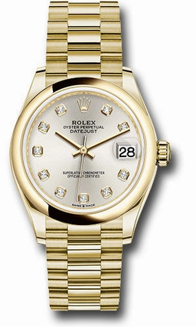   x Yellow Gold Datejust 31 Watch - Domed Bezel - Silver Diamond Dial - President Bracelet 278248 sdp Datejust watch for sale   x Datejust watch