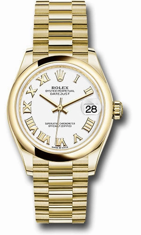   x Yellow Gold Datejust 31 Watch - Domed Bezel - White Roman Dial - President Bracelet 278248 wrp Datejust watch for sale   x Datejust watch