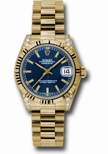   x Yellow Gold Datejust 31 Watch - Fluted Bezel - Blue Index Dial - President Bracelet 178238 blip Datejust watch for sale   x Datejust watch