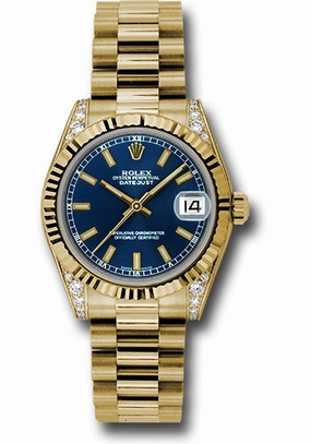   x Yellow Gold Datejust 31 Watch - Fluted Bezel - Blue Index Dial - President Bracelet 178238 blip Datejust watch for sale   x Datejust watch