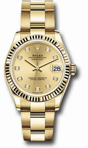   x Yellow Gold Datejust 31 Watch - Fluted Bezel - Champagne Diamond Dial - Oyster Bracelet 278278 chdo Datejust watch for sale   x Datejust watch