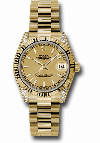   x Yellow Gold Datejust 31 Watch - Fluted Bezel - Champagne Index Dial - President Bracelet 178238 chip Datejust watch for sale   x Datejust watch