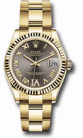   x Yellow Gold Datejust 31 Watch - Fluted Bezel - Dark Grey Diamond Six Dial - Oyster Bracelet 278278 dkgdr6o Datejust watch for sale   x Datejust watch