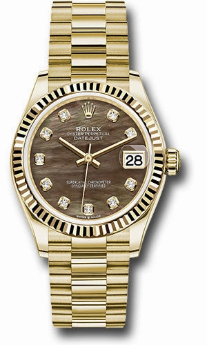   x Yellow Gold Datejust 31 Watch - Fluted Bezel - Dark Mother-of-Pearl Diamond Dial - President Bracelet 278278 dkmdp Datejust watch for sale   x Datejust watch