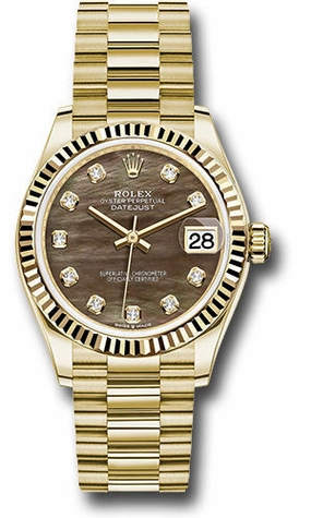   x Yellow Gold Datejust 31 Watch - Fluted Bezel - Dark Mother-of-Pearl Diamond Dial - President Bracelet 278278 dkmdp Datejust watch for sale   x Datejust watch