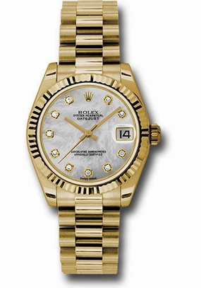   x Yellow Gold Datejust 31 Watch - Fluted Bezel - Mother-Of-Pearl Diamond Dial - President Bracelet 178278 mdp Datejust watch for sale   x Datejust watch