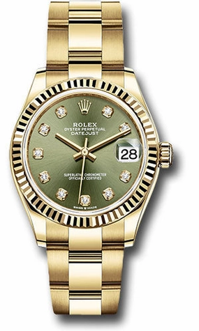   x Yellow Gold Datejust 31 Watch - Fluted Bezel - Olive Green Diamond Dial - Oyster Bracelet 278278 ogdo Datejust watch for sale   x Datejust watch