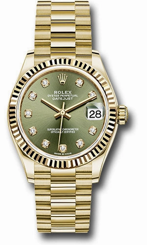   x Yellow Gold Datejust 31 Watch - Fluted Bezel - Olive Green Diamond Dial - President Bracelet 278278 ogdp Datejust watch for sale   x Datejust watch