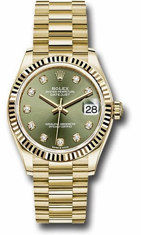   x Yellow Gold Datejust 31 Watch - Fluted Bezel - Olive Green Diamond Dial - President Bracelet 278278 ogdp Datejust watch for sale   x Datejust watch