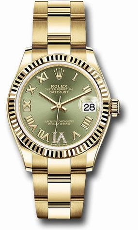   x Yellow Gold Datejust 31 Watch - Fluted Bezel - Olive Green Diamond Six Dial - Oyster Bracelet 278278 ogdr6o Datejust watch for sale   x Datejust watch
