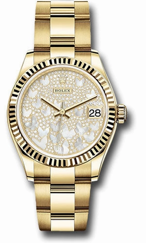   x Yellow Gold Datejust 31 Watch - Fluted Bezel - Paved Mother-of-Pearl Butterfly Dial - Oyster Bracelet 278278 pmopbo Datejust watch for sale   x Datejust watch