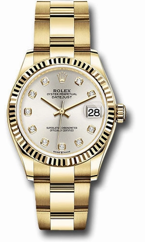   x Yellow Gold Datejust 31 Watch - Fluted Bezel - Silver Diamond Dial - Oyster Bracelet 278278 sdo Datejust watch for sale   x Datejust watch