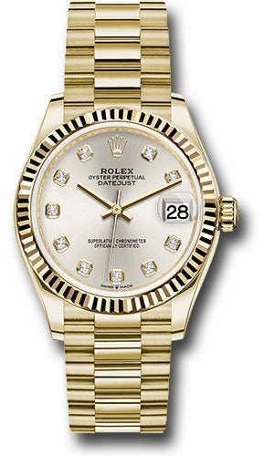   x Yellow Gold Datejust 31 Watch - Fluted Bezel - Silver Diamond Dial - President Bracelet 278278 sdp Datejust watch for sale   x Datejust watch