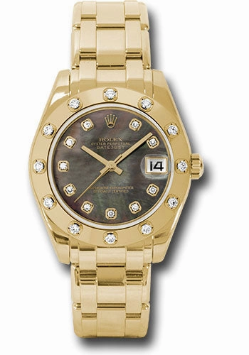   x Yellow Gold Datejust Pearlmaster 34 Watch - 12 Diamond Bezel - Black Mother-Of-Pearl Diamond Dial - 81318 dkmd Datejust watch for sale   x Datejust watch