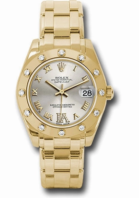   x Yellow Gold Datejust Pearlmaster 34 Watch - 12 Diamond Bezel - Silver Diamond Roman VI Dial - 81318 sdr6 Datejust watch for sale   x Datejust watch