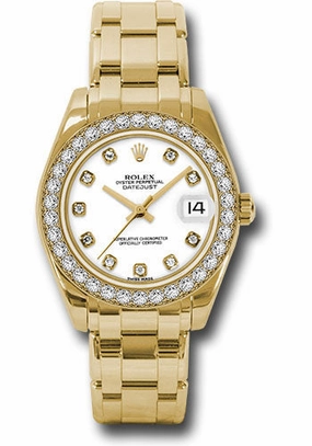   x Yellow Gold Datejust Pearlmaster 34 Watch - 34 Diamond Bezel - White Diamond Dial - 81298 wd Datejust watch for sale   x Datejust watch