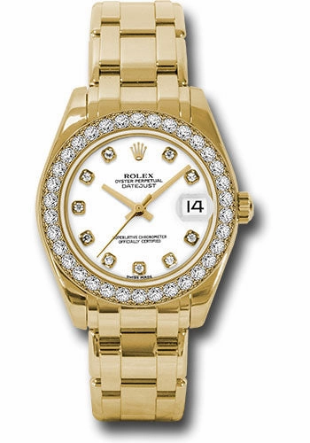   x Yellow Gold Datejust Pearlmaster 34 Watch - 34 Diamond Bezel - White Diamond Dial - 81298 wd Datejust watch for sale   x Datejust watch