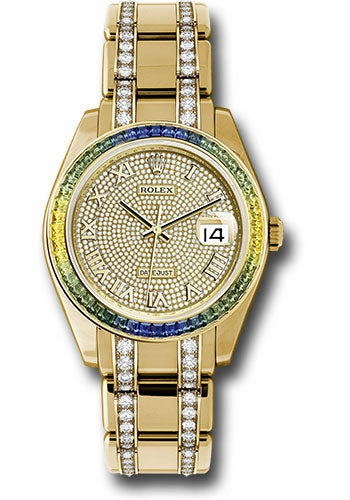   x Yellow Gold Datejust Pearlmaster 39 Watch - 48 Blue To Green Gradient Baguette-Cut Sapphires Bezel - 18K Yellow Gold Diamond Paved Dial - 86348SABLV dpdb Datejust watch for sale   x Datejust watch