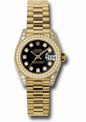   x Yellow Gold Lady-Datejust 26 Watch - 42 Diamond Bezel - Black Diamond Dial - President Bracelet - 179158 bkdp Datejust watch for sale   x Datejust watch
