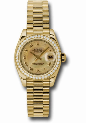   x Yellow Gold Lady-Datejust 26 Watch - 42 Diamond Bezel - Champagne Decorated Mother-Of-Pearl Roman Dial - President Bracelet - 179138 chmdrp Datejust watch for sale   x Datejust watch