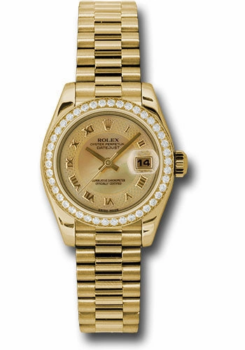   x Yellow Gold Lady-Datejust 26 Watch - 42 Diamond Bezel - Champagne Decorated Mother-Of-Pearl Roman Dial - President Bracelet - 179138 chmdrp Datejust watch for sale   x Datejust watch