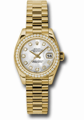   x Yellow Gold Lady-Datejust 26 Watch - 42 Diamond Bezel - Mother-Of-Pearl Diamond Dial - President Bracelet - 179138 mdp Datejust watch for sale   x Datejust watch