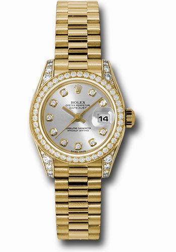   x Yellow Gold Lady-Datejust 26 Watch - 42 Diamond Bezel - Silver Diamond Dial - President Bracelet - 179158 sdp Datejust watch for sale   x Datejust watch