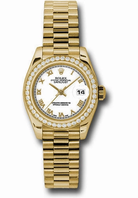   x Yellow Gold Lady-Datejust 26 Watch - 42 Diamond Bezel - White Roman Dial - President Bracelet - 179138 wrp Datejust watch for sale   x Datejust watch