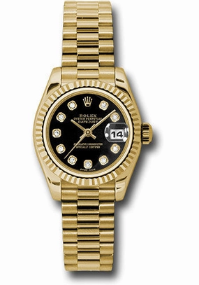   x Yellow Gold Lady-Datejust 26 Watch - Fluted Bezel - Black Diamond Dial - President Bracelet - 179178 bkdp Datejust watch for sale   x Datejust watch