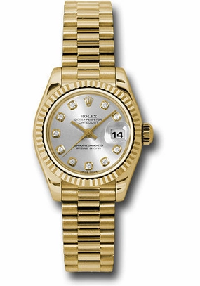   x Yellow Gold Lady-Datejust 26 Watch - Fluted Bezel - Silver Diamond Dial - President Bracelet - 179178 sdp Datejust watch for sale   x Datejust watch