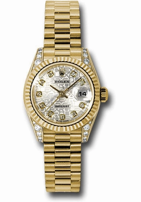  x Yellow Gold Lady-Datejust 26 Watch - Fluted Bezel - Silver Jubilee Diamond Dial - President Bracelet - 179238 sjdp Datejust watch for sale   x Datejust watch